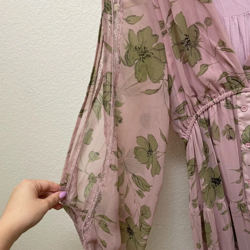 Lulu's Blush and Olive Long Sleeve Maxi Dress - Picture 3 of 3